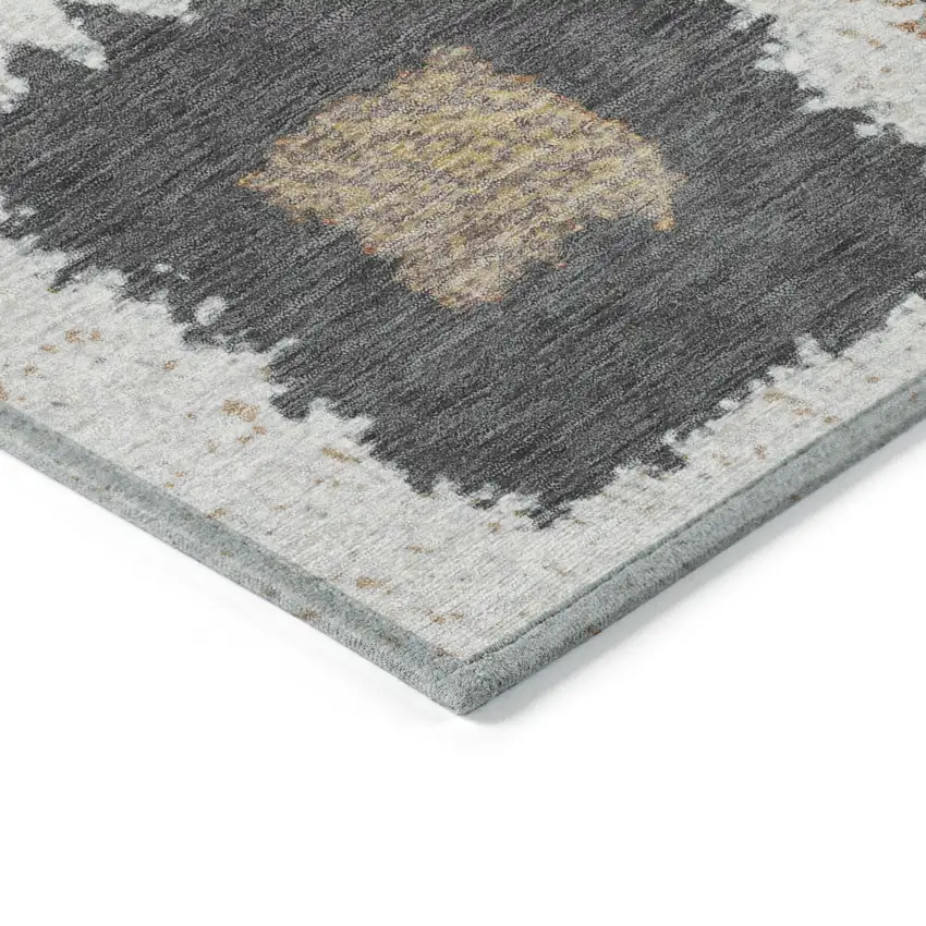 8' Ivory Charcoal And Gold Round Geometric Washable Indoor Outdoor Area Rug Photo 7