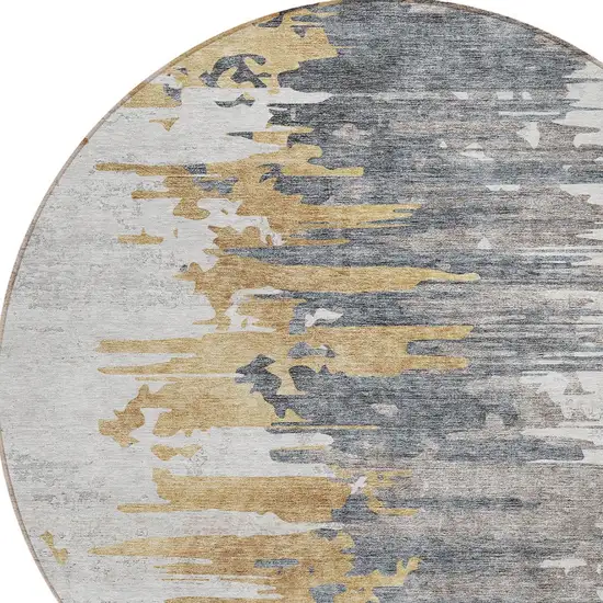 8' Ivory Charcoal And Silver Round Abstract Washable Indoor Outdoor Area Rug Photo 4