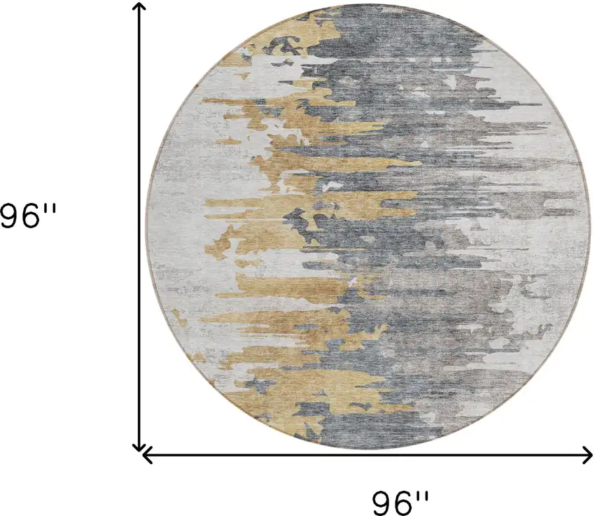 8' Ivory Charcoal And Silver Round Abstract Washable Indoor Outdoor Area Rug Photo 3