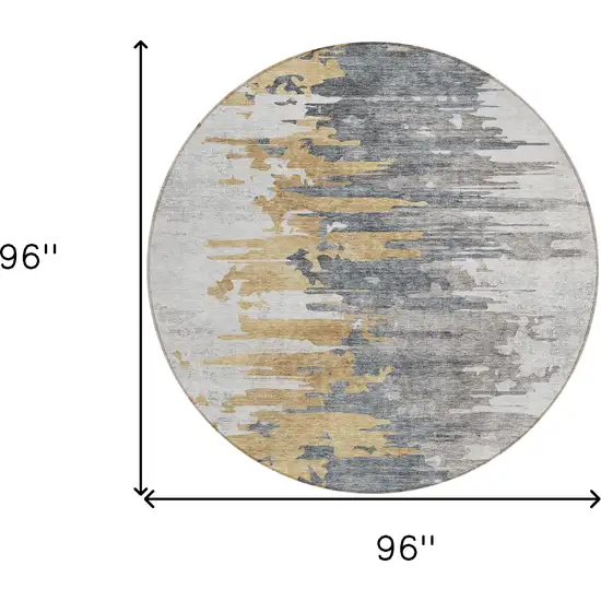 8' Ivory Charcoal And Silver Round Abstract Washable Indoor Outdoor Area Rug Photo 3