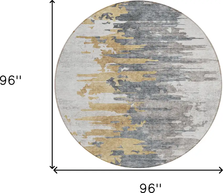 8' Ivory Charcoal And Silver Round Abstract Washable Indoor Outdoor Area Rug Photo 3