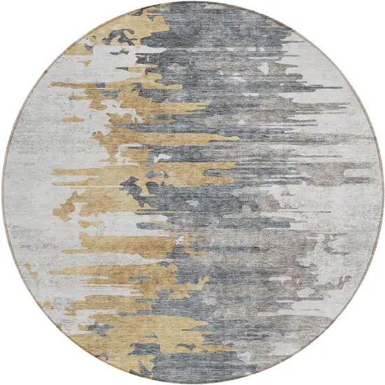 8' Ivory Charcoal And Silver Round Abstract Washable Indoor Outdoor Area Rug Photo 1