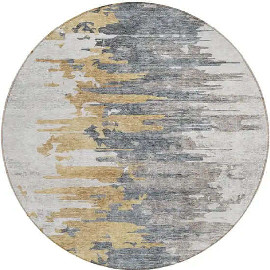 8' Ivory Charcoal And Silver Round Abstract Washable Indoor Outdoor Area Rug Photo 5