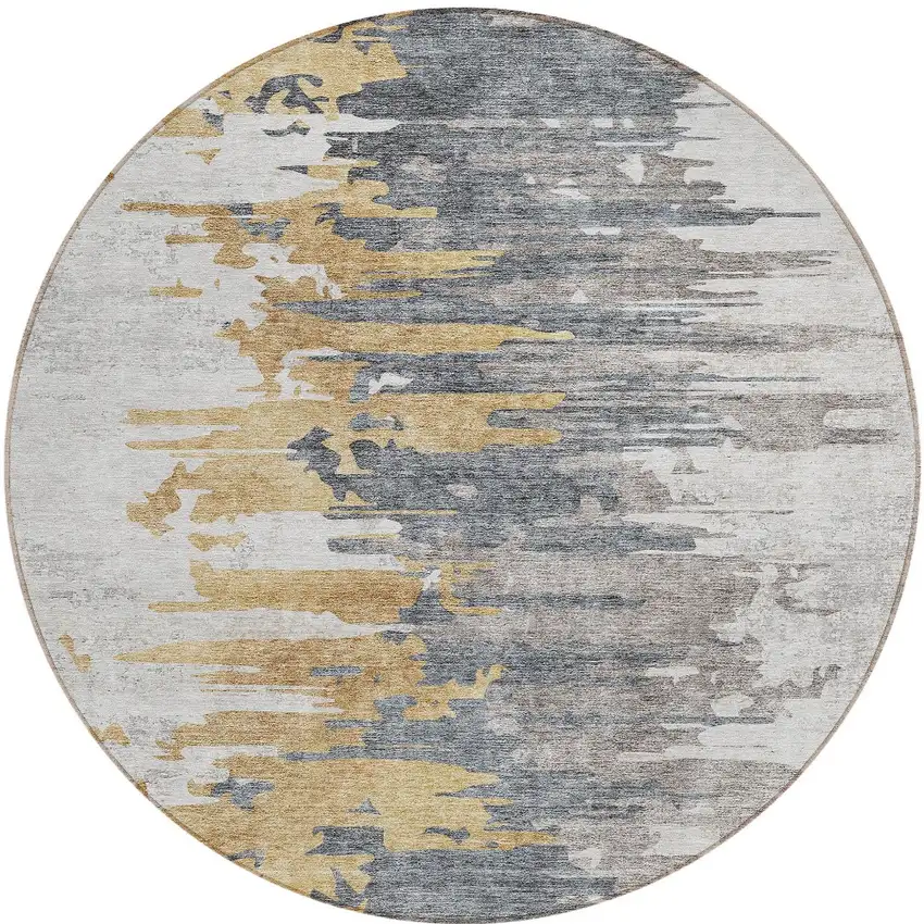 8' Ivory Charcoal And Silver Round Abstract Washable Indoor Outdoor Area Rug Photo 5