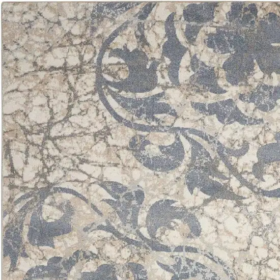 8' Ivory Charcoal and Gray Floral Distressed Non Skid Runner Rug Photo 1