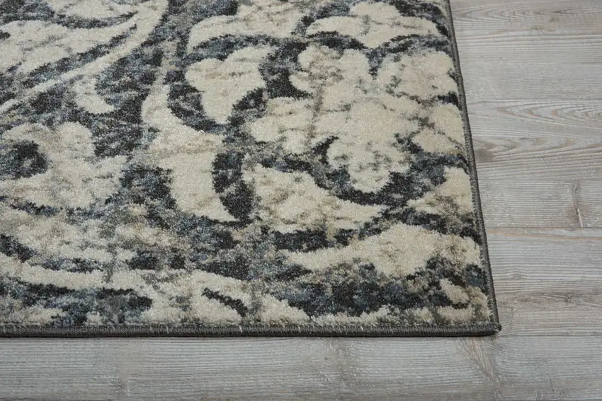 8' Ivory Charcoal and Gray Floral Distressed Non Skid Runner Rug Photo 6