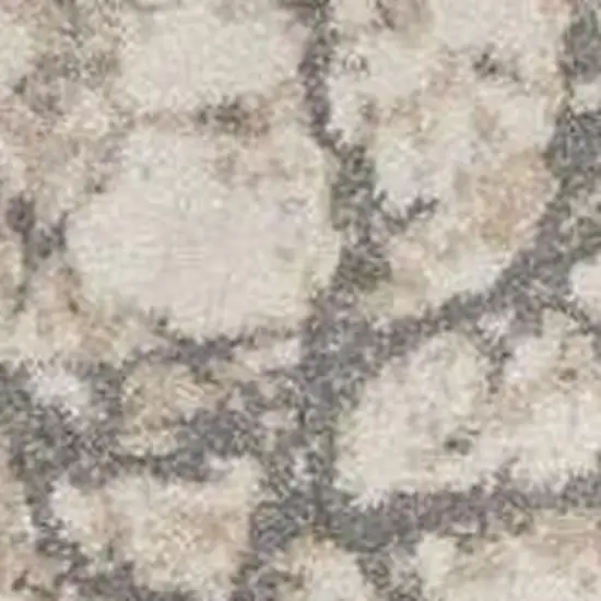 8' Ivory Charcoal and Gray Floral Distressed Non Skid Runner Rug Photo 3