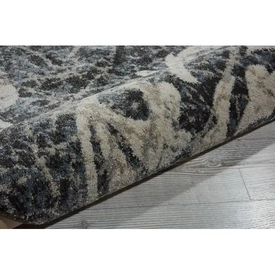 8' Ivory Charcoal and Gray Floral Distressed Non Skid Runner Rug Photo 9