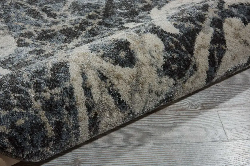 8' Ivory Charcoal and Gray Floral Distressed Non Skid Runner Rug Photo 9