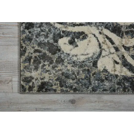 8' Ivory Charcoal and Gray Floral Distressed Non Skid Runner Rug Photo 8