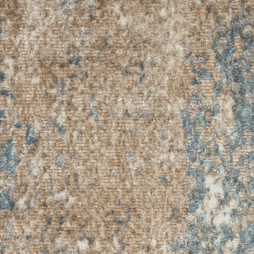 8' Ivory Charcoal and Taupe Abstract Distressed Non Skid Runner Rug Photo 6