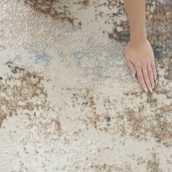 8' Ivory Charcoal and Taupe Abstract Distressed Non Skid Runner Rug Photo 9