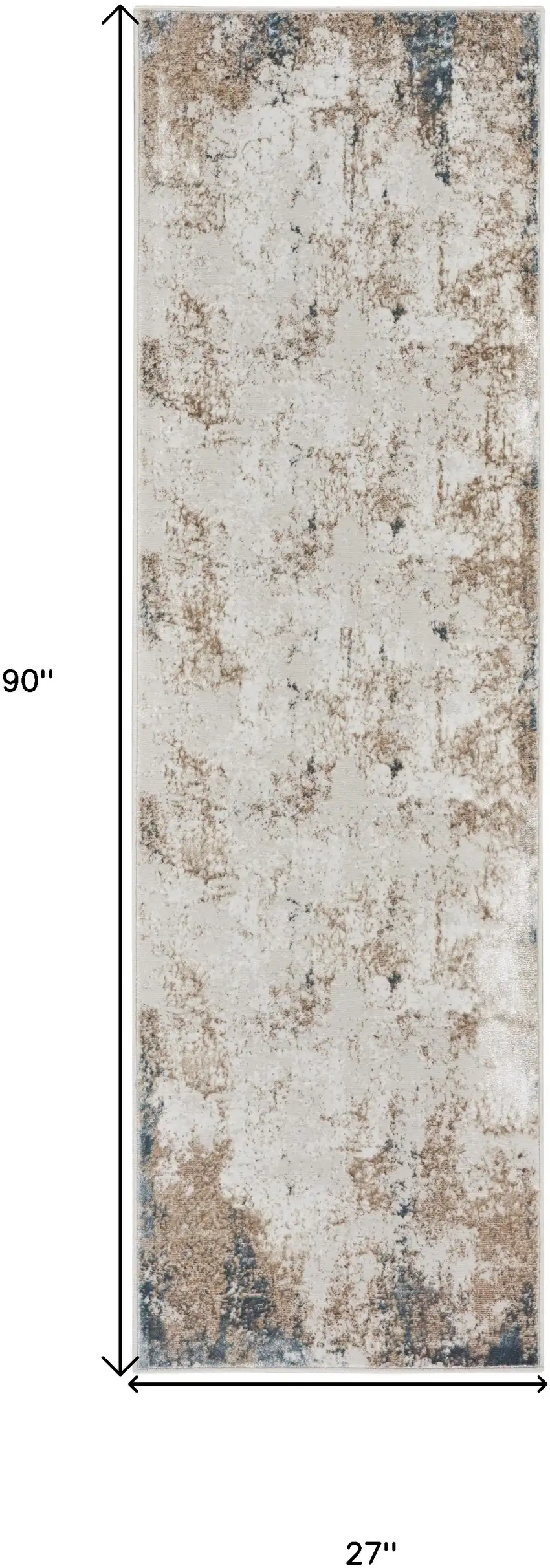 8' Ivory Charcoal and Taupe Abstract Distressed Non Skid Runner Rug Photo 3