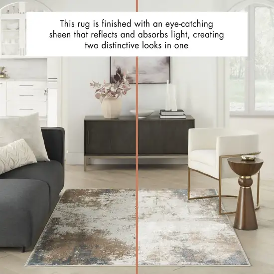 8' Ivory Charcoal and Taupe Abstract Distressed Non Skid Runner Rug Photo 5