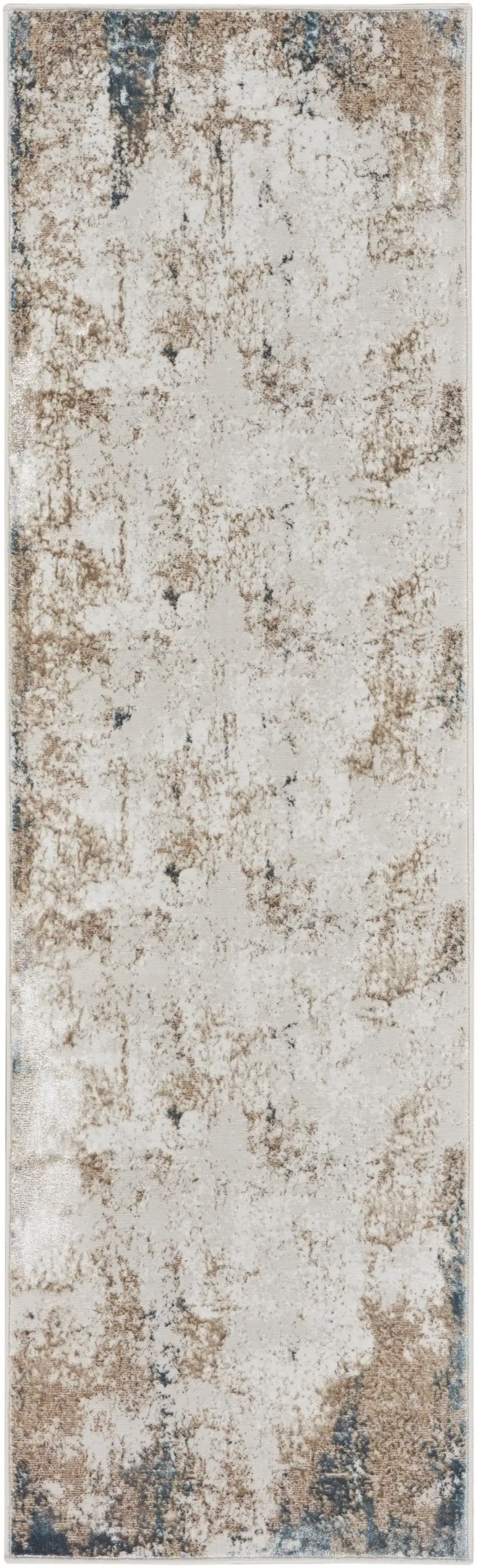 8' Ivory Charcoal and Taupe Abstract Distressed Non Skid Runner Rug Photo 8