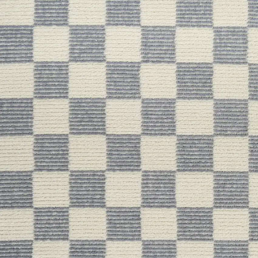 8' Ivory Checkered Runner Rug Photo 7
