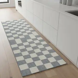 Photo of 8' Ivory Checkered Runner Rug