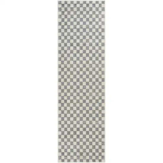 8' Ivory Checkered Runner Rug Photo 6