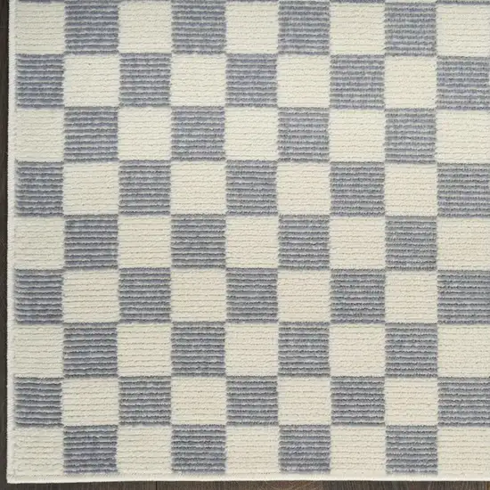 8' Ivory Checkered Runner Rug Photo 3