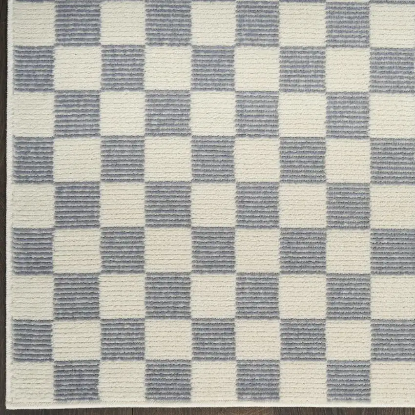 8' Ivory Checkered Runner Rug Photo 3