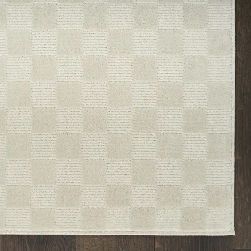 8' Ivory Checkered Runner Rug Photo 7