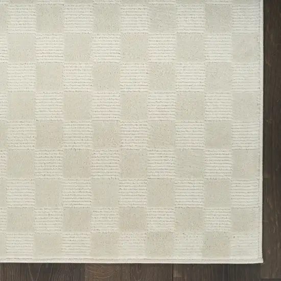 8' Ivory Checkered Runner Rug Photo 7