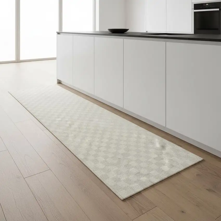 8' Ivory Checkered Runner Rug Photo 1