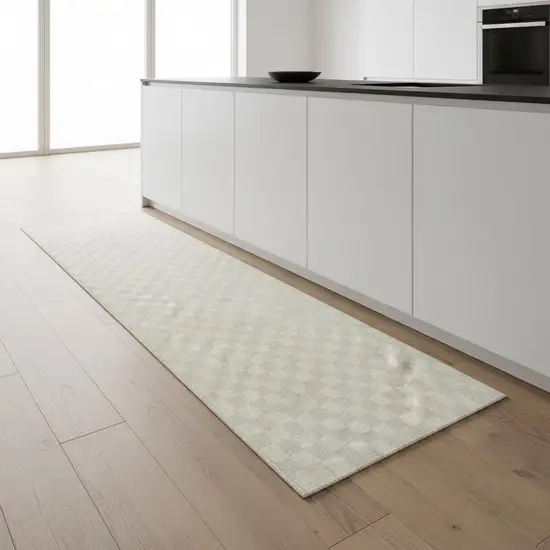 8' Ivory Checkered Runner Rug Photo 1