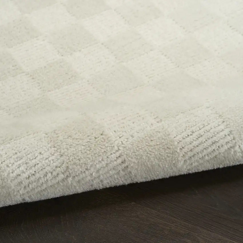 8' Ivory Checkered Runner Rug Photo 9