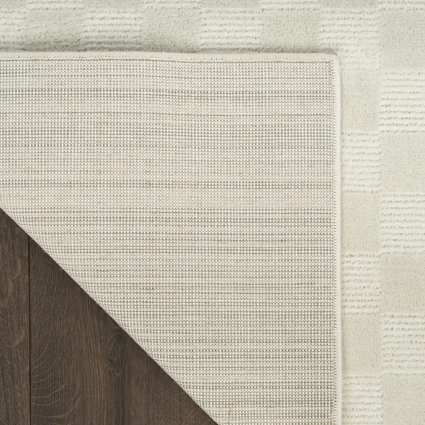 8' Ivory Checkered Runner Rug Photo 8