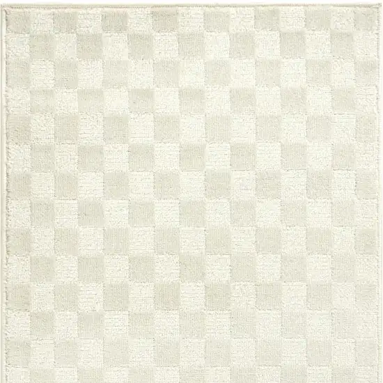 8' Ivory Checkered Runner Rug Photo 4
