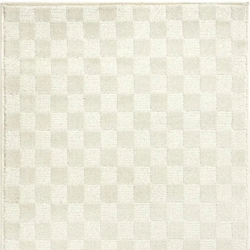 8' Ivory Checkered Runner Rug Photo 4