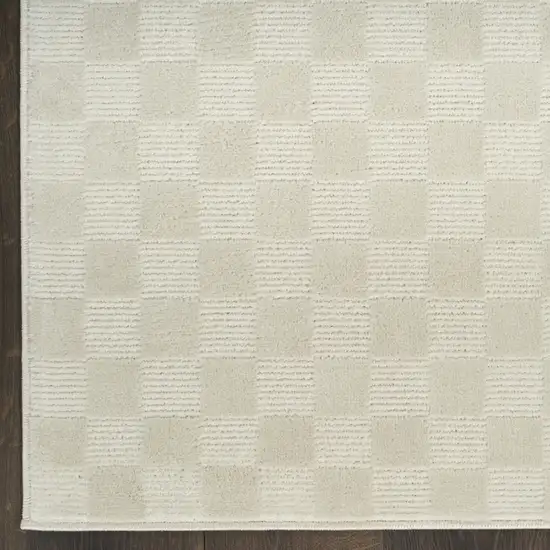 8' Ivory Checkered Runner Rug Photo 6