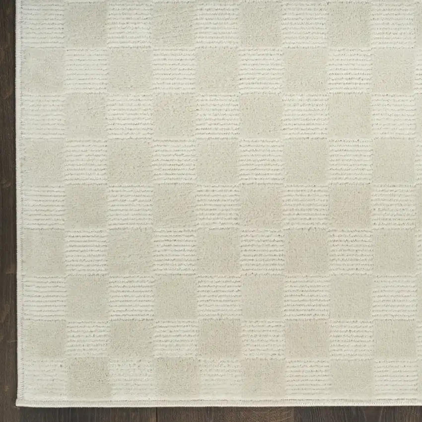 8' Ivory Checkered Runner Rug Photo 6