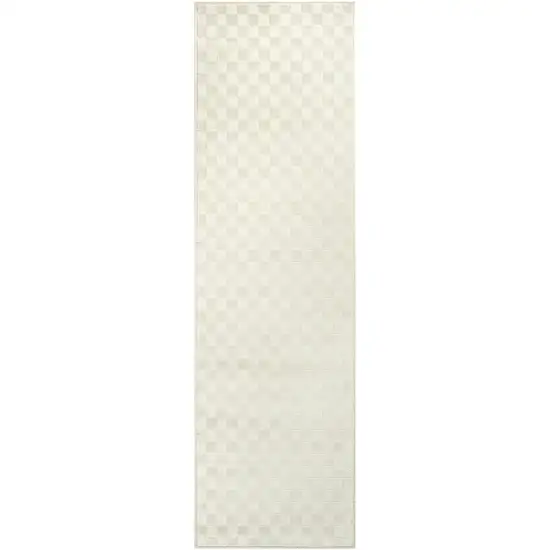 8' Ivory Checkered Runner Rug Photo 2