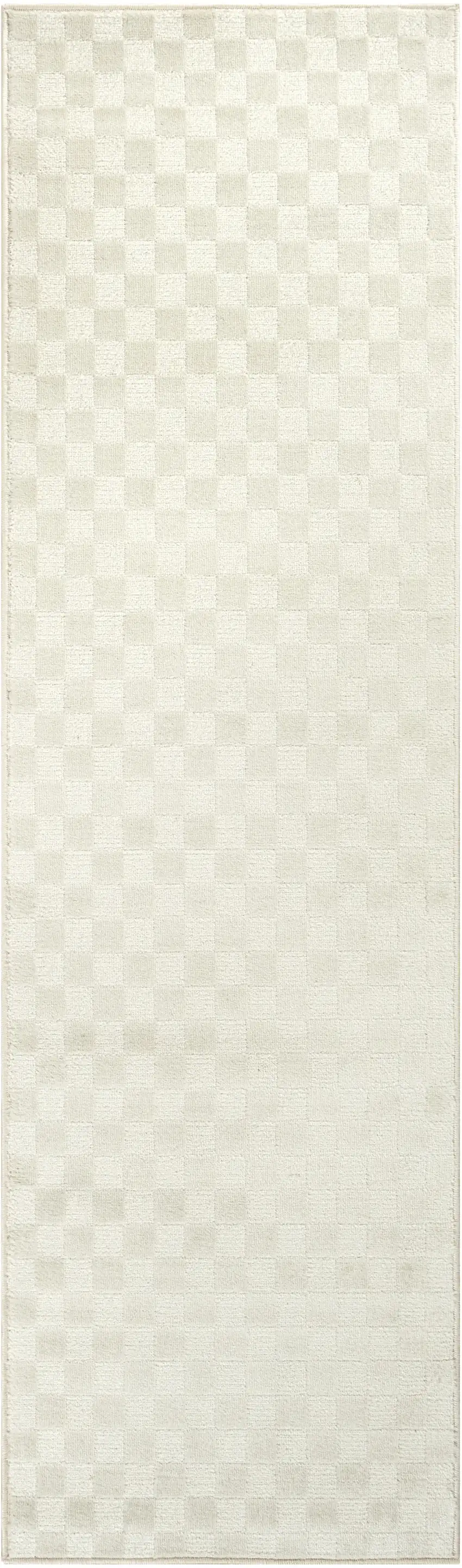8' Ivory Checkered Runner Rug Photo 2