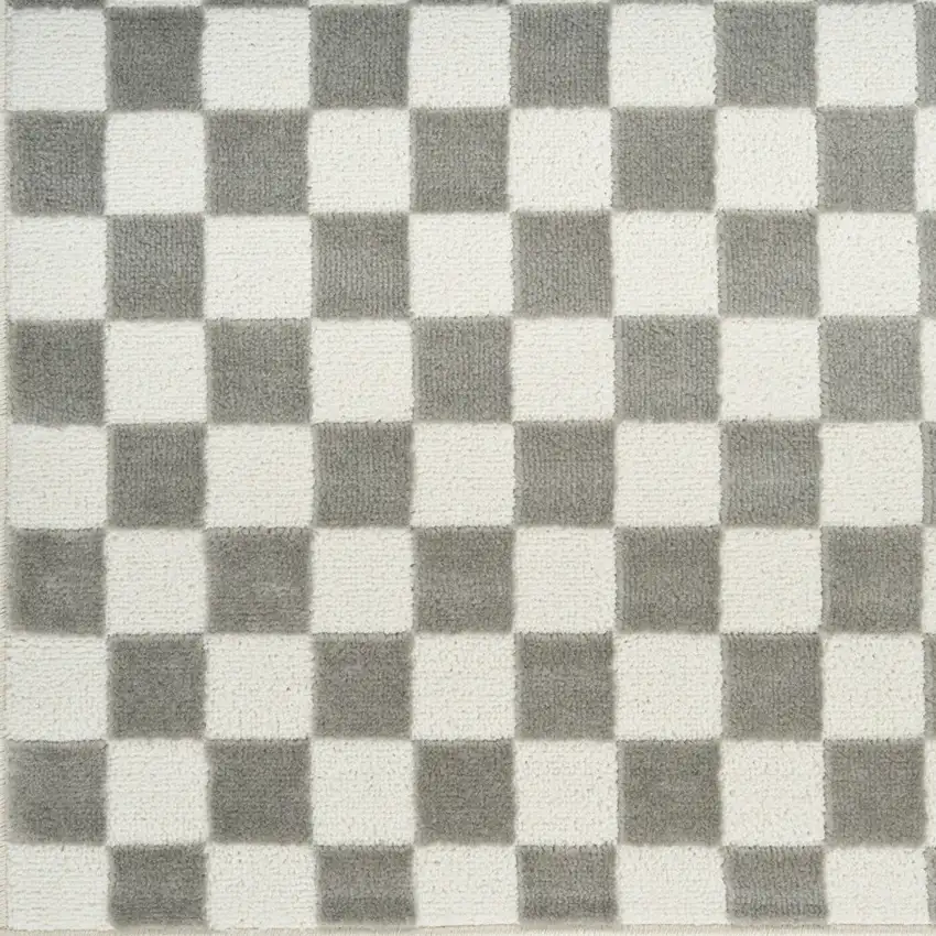 8' Ivory Checkered Runner Rug Photo 7