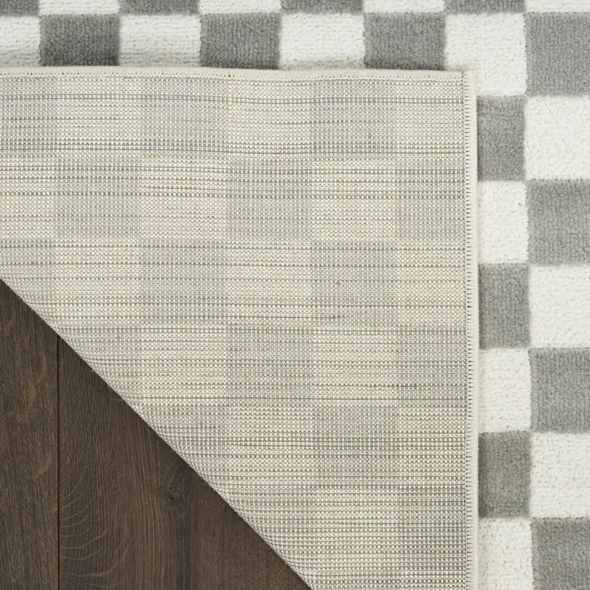 8' Ivory Checkered Runner Rug Photo 8