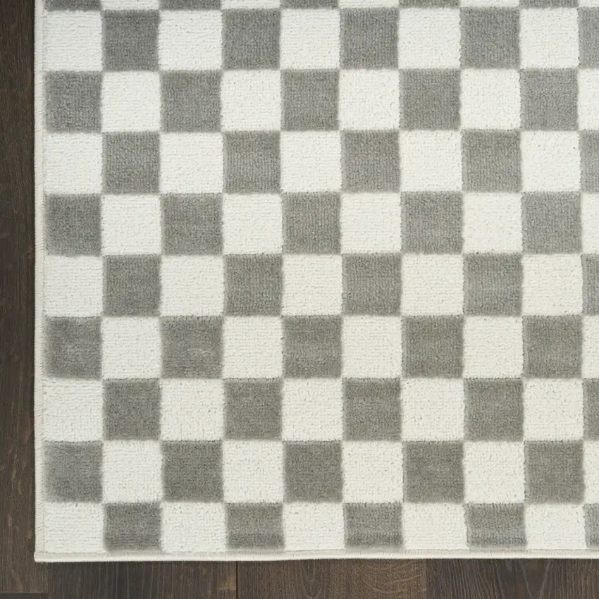 8' Ivory Checkered Runner Rug Photo 9