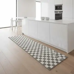 Photo of 8' Ivory Checkered Runner Rug