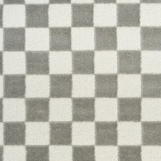 8' Ivory Checkered Runner Rug Photo 6