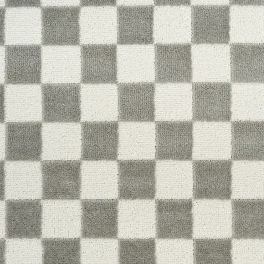 8' Ivory Checkered Runner Rug Photo 6