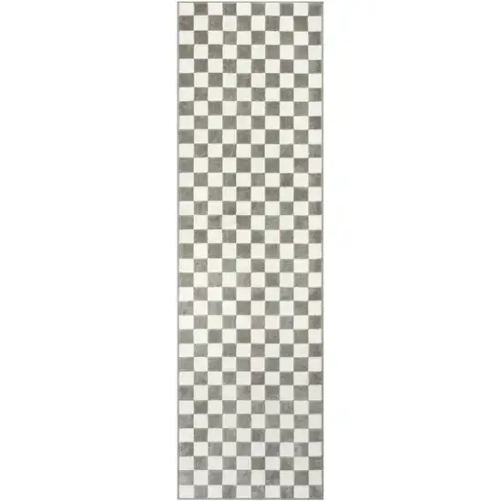8' Ivory Checkered Runner Rug Photo 2