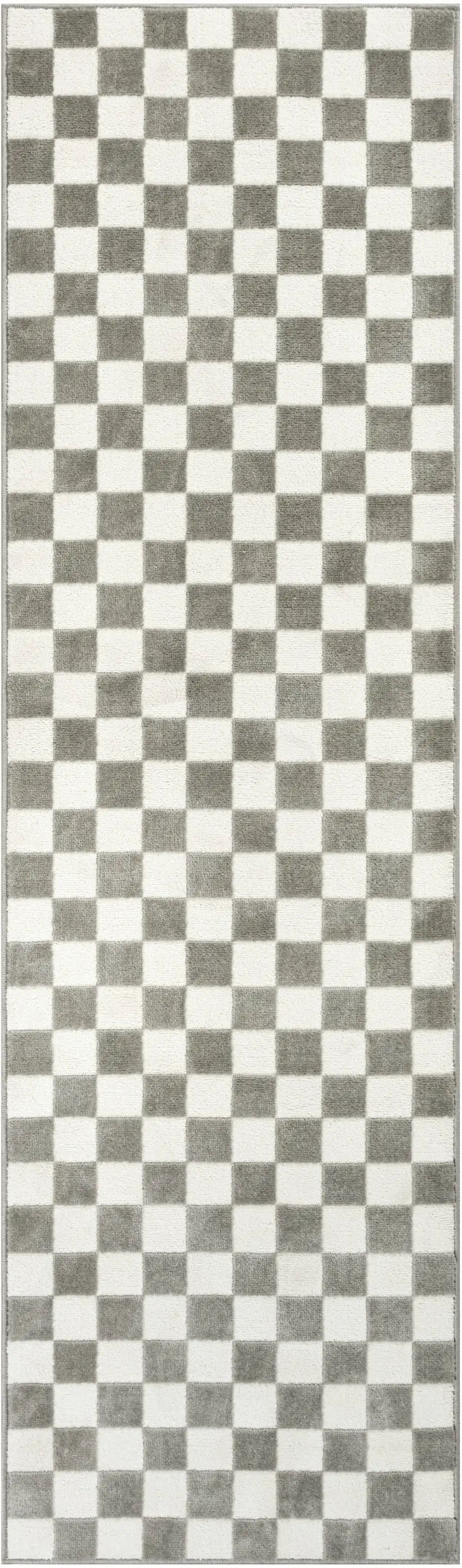 8' Ivory Checkered Runner Rug Photo 2