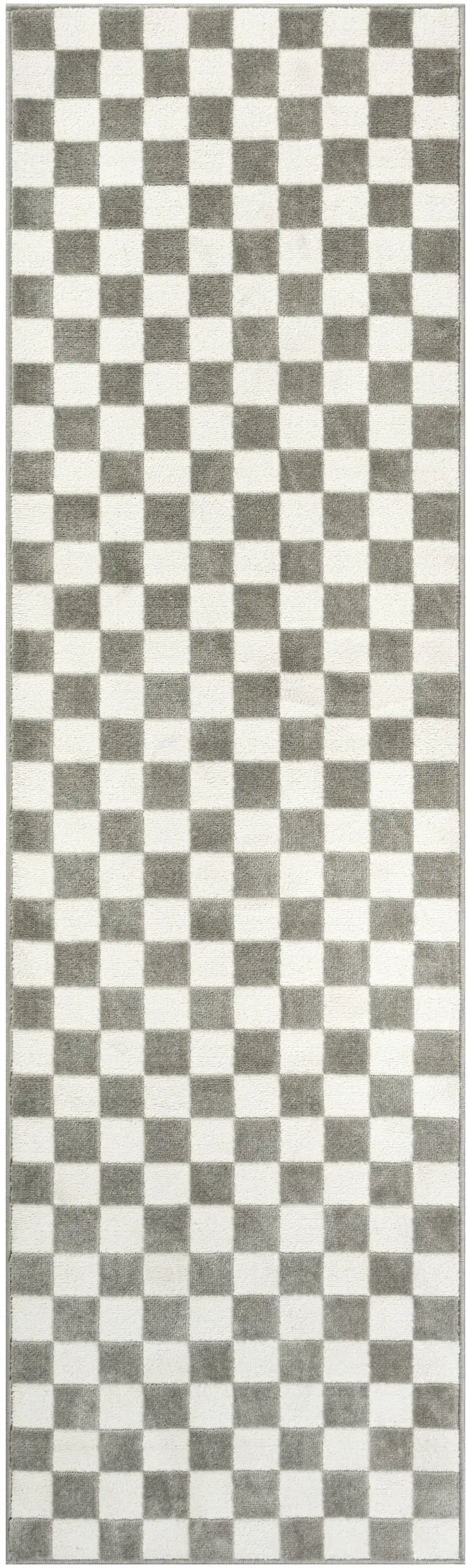8' Ivory Checkered Runner Rug Photo 4