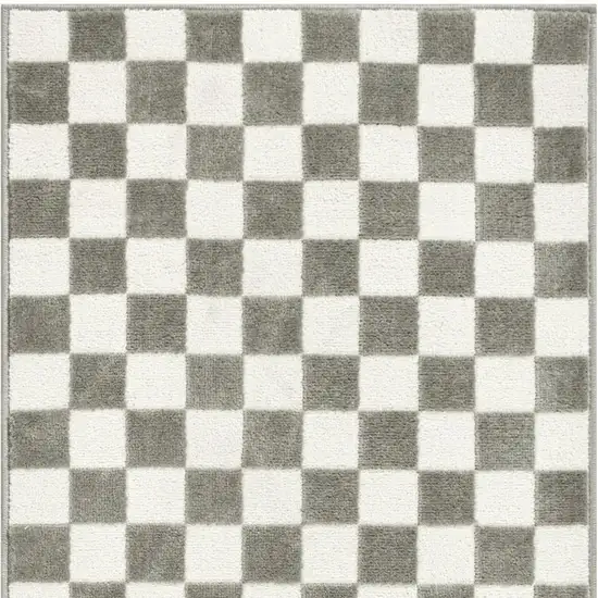 8' Ivory Checkered Runner Rug Photo 3