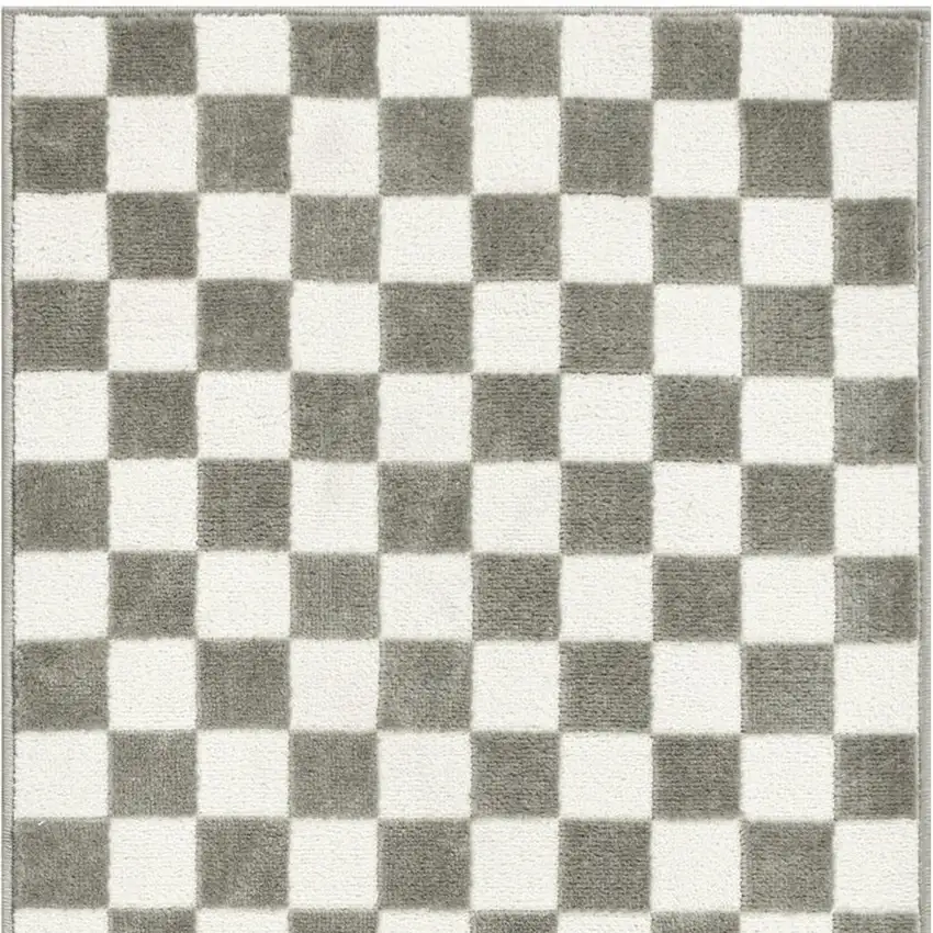 8' Ivory Checkered Runner Rug Photo 3