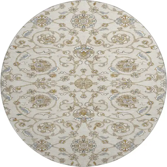 8' Ivory Copper And Gray Moroccan Washable Round Rug With UV Protection Photo 1