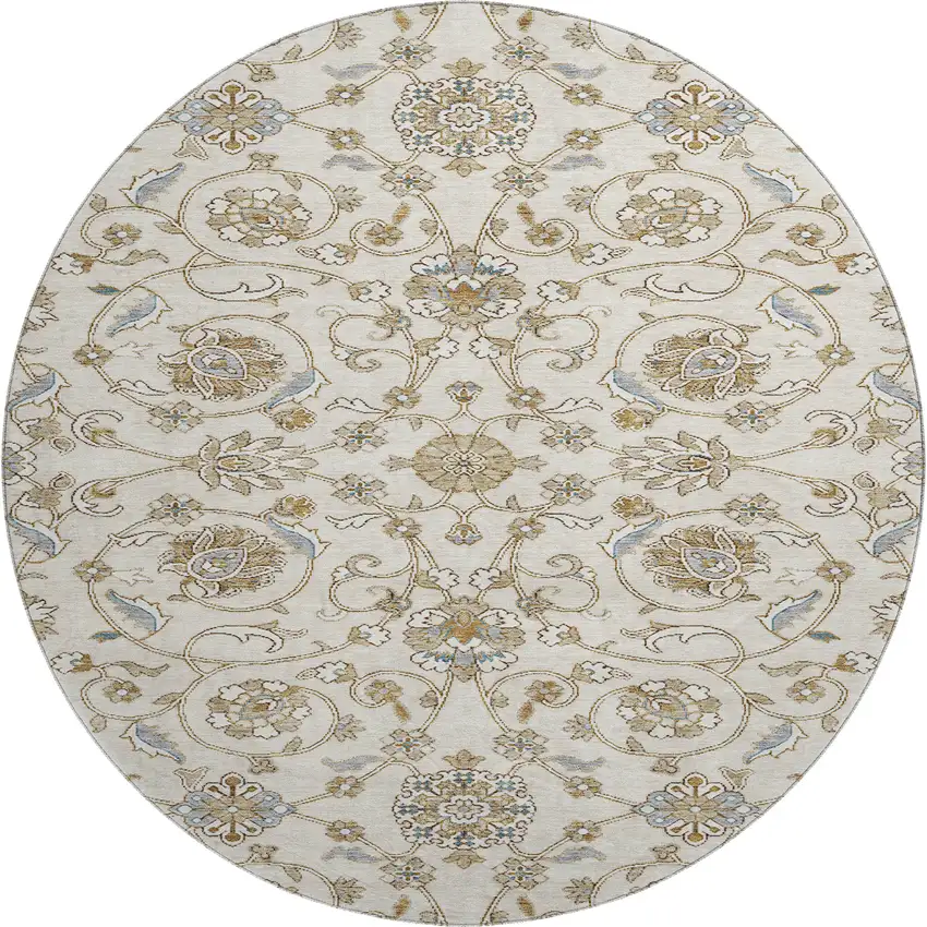 8' Ivory Copper And Gray Moroccan Washable Round Rug With UV Protection Photo 1