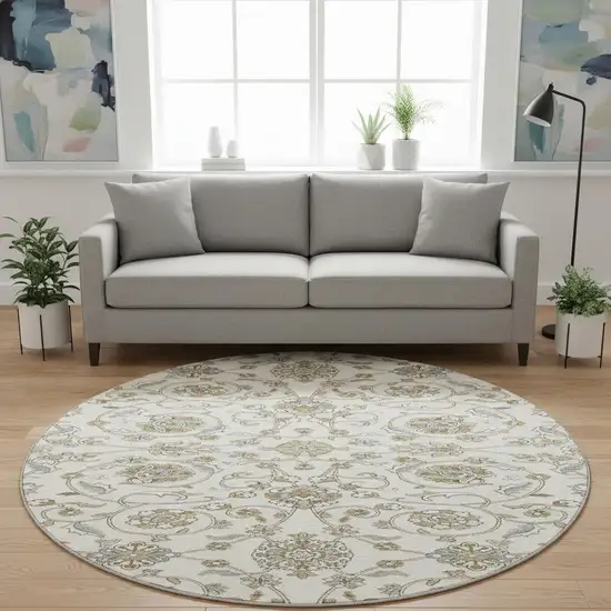 8' Ivory Copper And Gray Moroccan Washable Round Rug With UV Protection Photo 2